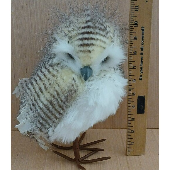Realistic Furry Feathered Owl Figurine Large Standing Decoration 10.5 Inches - Picture 9 of 10